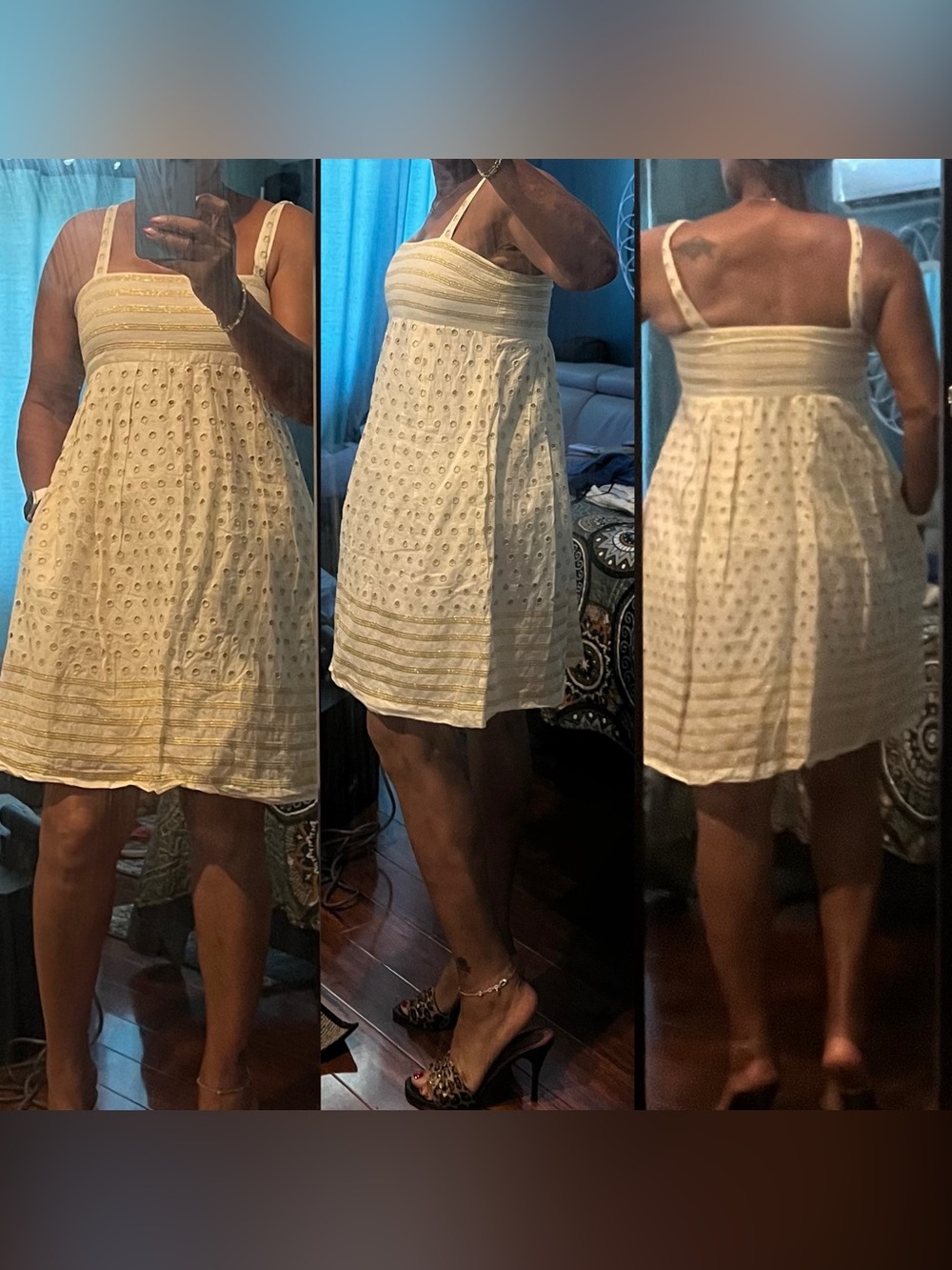 Diane Von Furstenberg Cream Eyelet Mini Dress